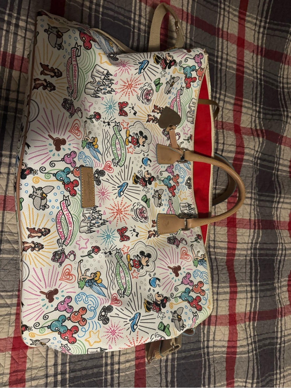 Dooney & Bourke Cream Multi-Color Disney Canvas Satchel with Tan Trim - Picture 6 of 6